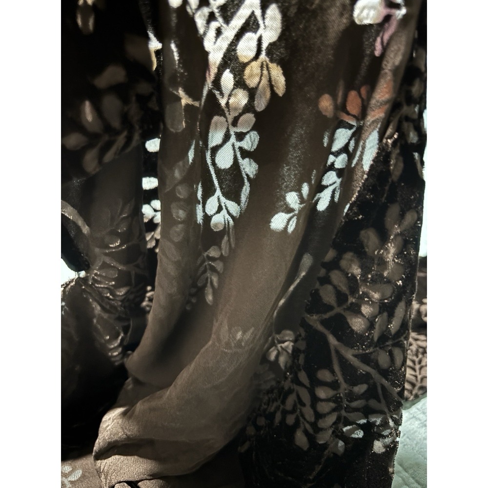 August‎ Silk Womens 8 Sheer Leaf Black Velvet Burnout Button Down Shirt Kawaii - Picture 6 of 8